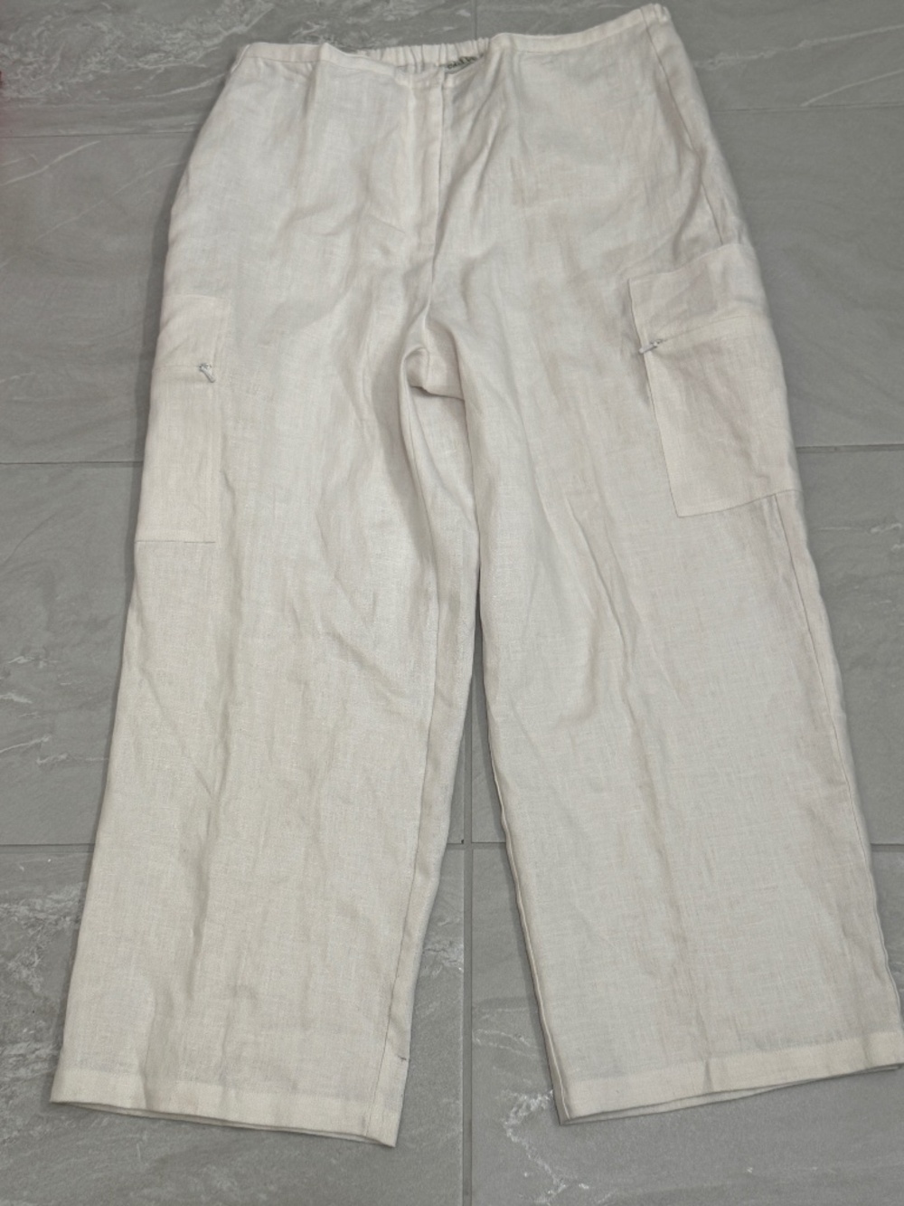 Cali Cali White Linen Cargo Pants Women’s Small Wide Leg Beach Resort